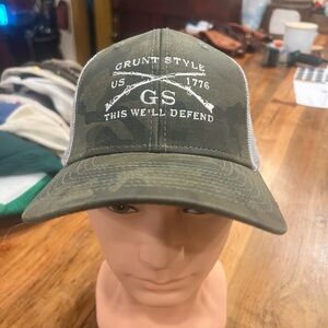 Grunt Style Olive Camo Trucker Hat with White GS Logo